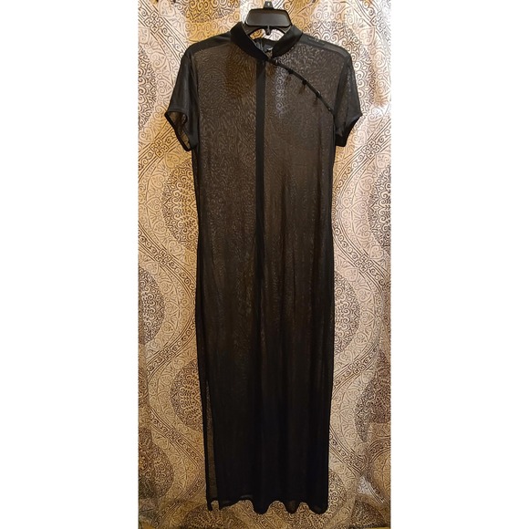 Rhapsody Ltd Dresses & Skirts - Rhapsody Maxi Dress Women L Black Sheer Mesh Y2K Cheongsam Mandarin Collar Goth